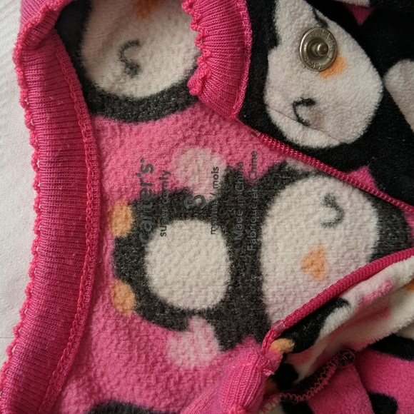 carter's winter penguin fleece zipper footie sleeper pajamas 3 months baby girl - Picture 5 of 6